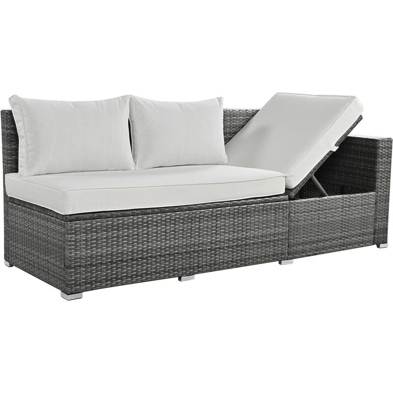6-Piece All-Weather Outdoor PE Rattan Sofa Set - Patio Wicker Sectional with Storage Box, Removable Covers & Table