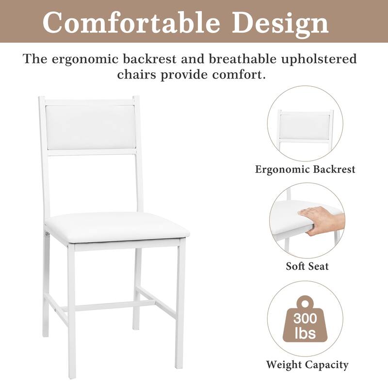 Javlergo 5-Piece White Frame Dining Set with Oak MDF Top PU Leather Chairs with Foam Padding Space Saving for Small Spaces