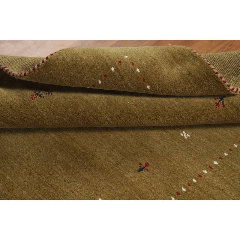 Hand Knotted Oriental 100% Wool Carpet Tribal Tribal Green Gabbeh Area Rug - 5' 11'' X 3' 11''