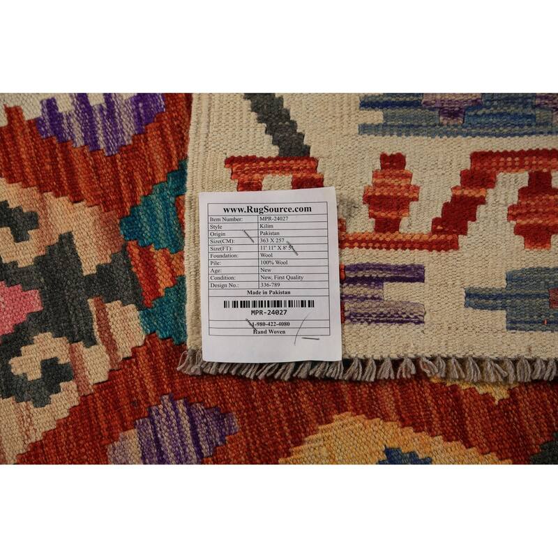 All-Over Geometric Kilim Oriental Area Rug Hand-Woven Wool Carpet - 8'5"x 11'11"