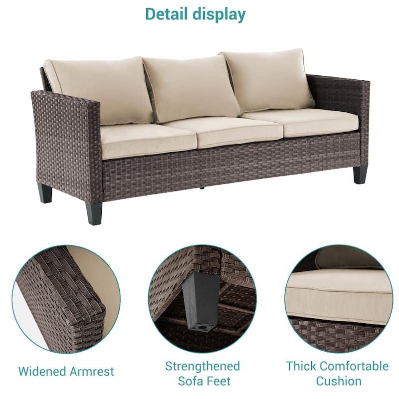 BONOSUKI 5-Piece Outdoor Brown/Gray PE Wicker Patio Conversation Sets, Swivel Rocking Sofa Set with Cushions and Ottomans