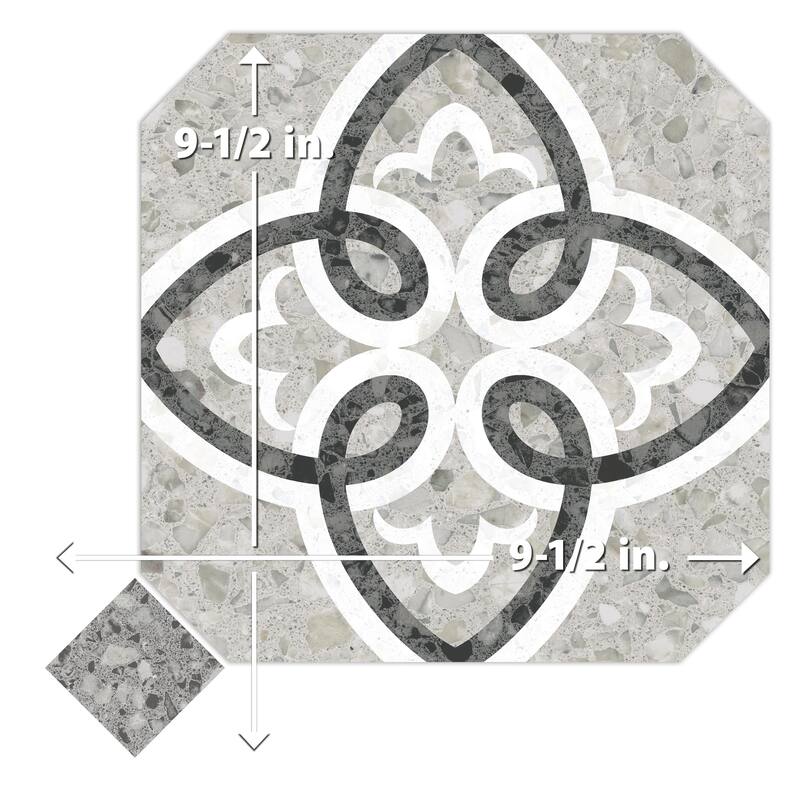 Merola Tile Riviera Octagon Garde Gris with Taco Nero 7-7/8" x 7-7/8" Porcelain Floor and Wall Tile