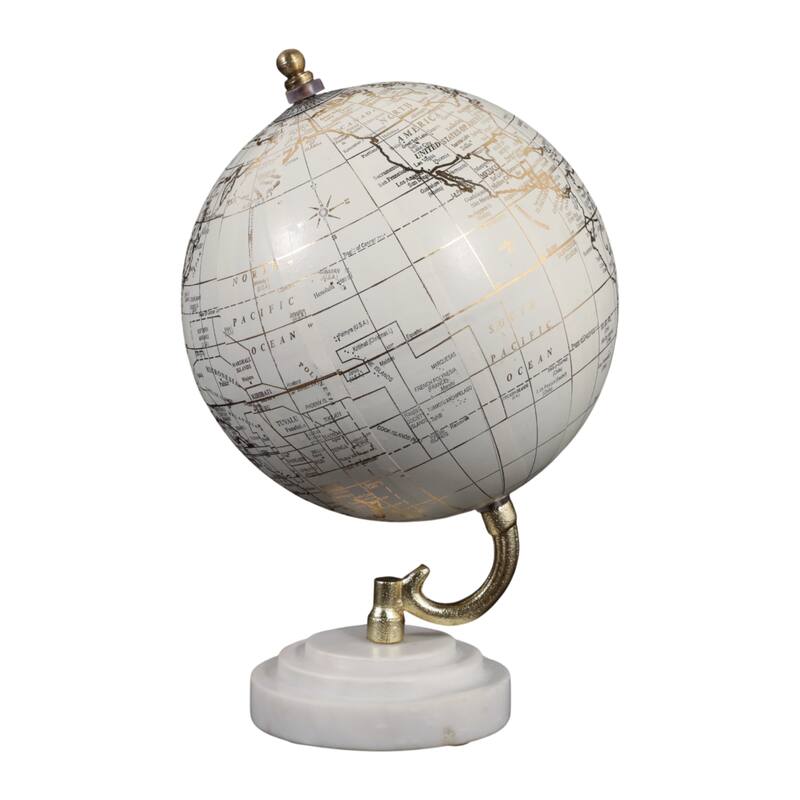 Marble Polyresin Globe Modern Glam Accent - 9" White/Gold - 9.5"