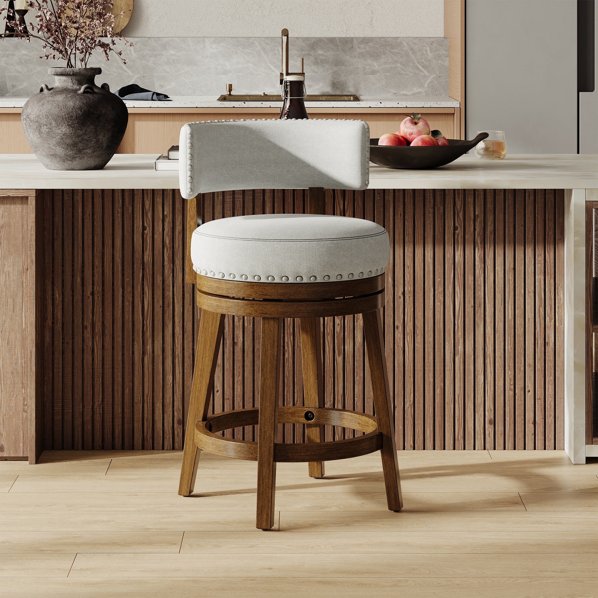 RENEWLINE Counter Height Swivel Upholstered Wood Counter Stool (Set of 1)
