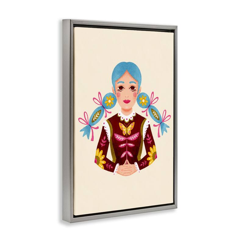 Stupell Blue Haired Girl Portrait Framed Floater Canvas Wall Art Design By Hannah Moren