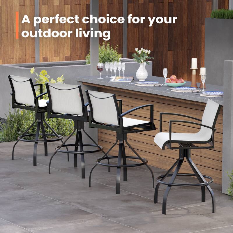 Pellebant 2/4-Piece Patio Swivel Aluminum Bar Stools Sunbrella Textilene