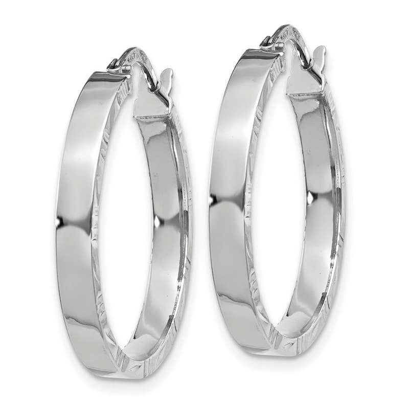 Curata 14k White Gold 26.75x3mm Sparkle Cut Edge Polished Hoop Earrings