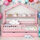 preview thumbnail 14 of 33, Modern Full Size House Bed Kids Bed with Twin Size Trundle and Shelf,Playhouse Design Pink