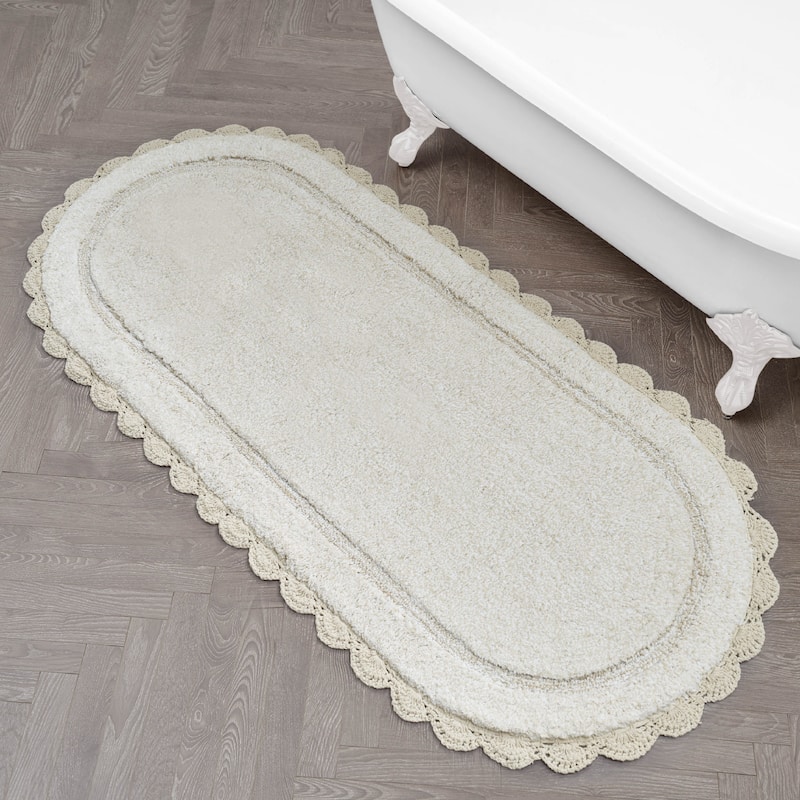 Laura Ashley Eloise Crochet Border Bath Mat - Sandshell - 24" x 60"
