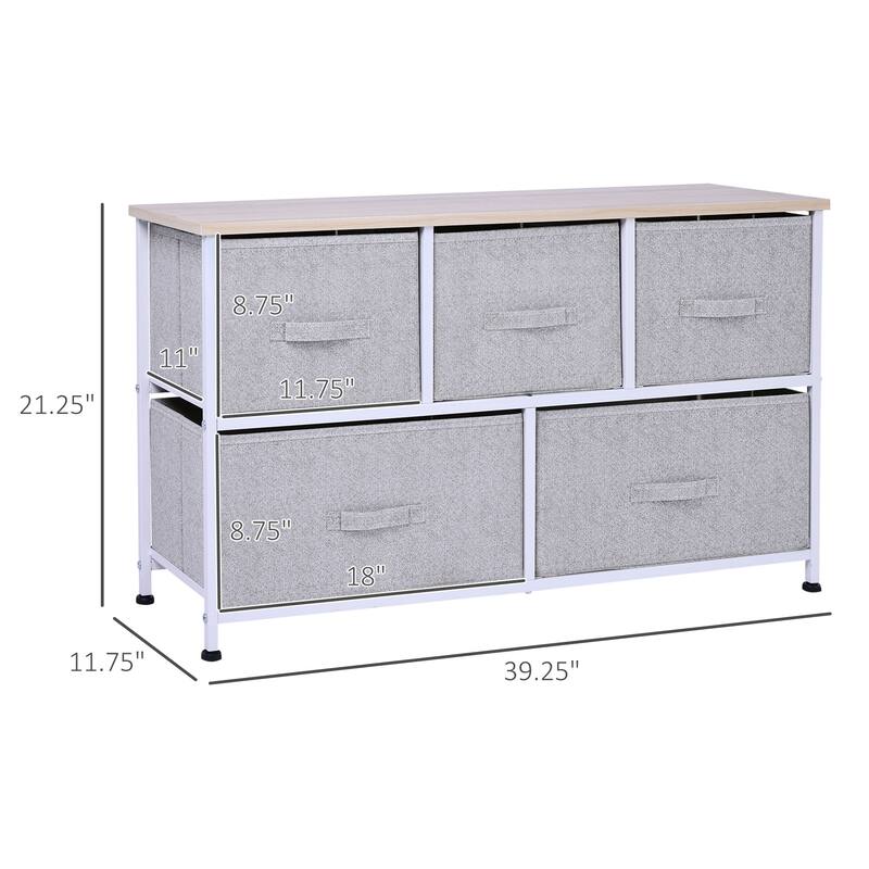 5-Drawer Horizontal Dresser with Fabric Bins