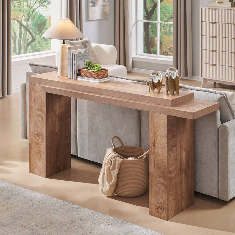 Modern Entryway Table, Wood Sofa Table Behind The Couch, Narrow Table - Brown