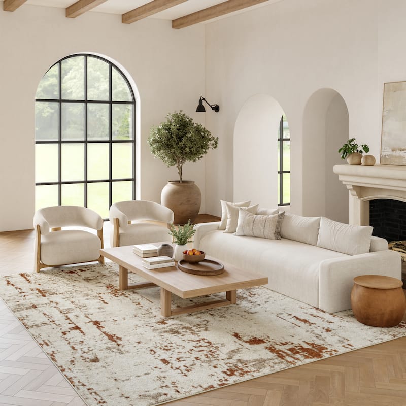 Nourison Concerto Modern Abstract Distressed Area Rug - 7' 10" x 9' 10" - Ivory/Rust