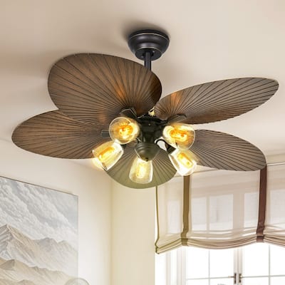 Moasis 52 Inch Tropical Palm Leaf Remote Ceiling Fans with Light and Clear Seeded Glass Light Kit