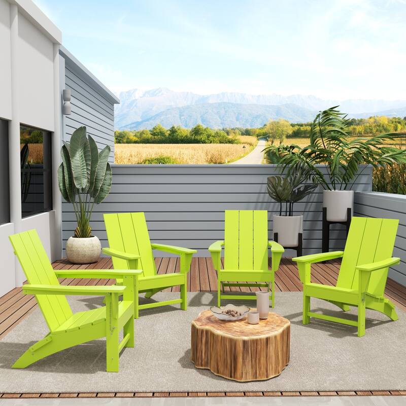 Polytrends Shoreside Modern Poly Folding Eco-Friendly All Weather Adirondack Chair (Set of 4) - Lime