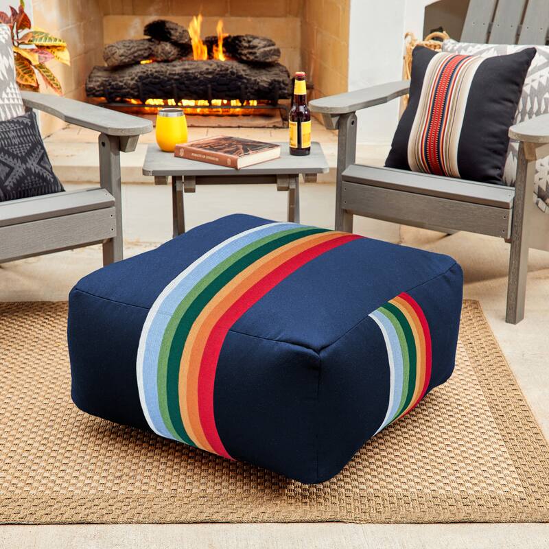 Sorra Home Sunbrella Pendleton Outdoor Bean Pouf - Crater Lake Surf