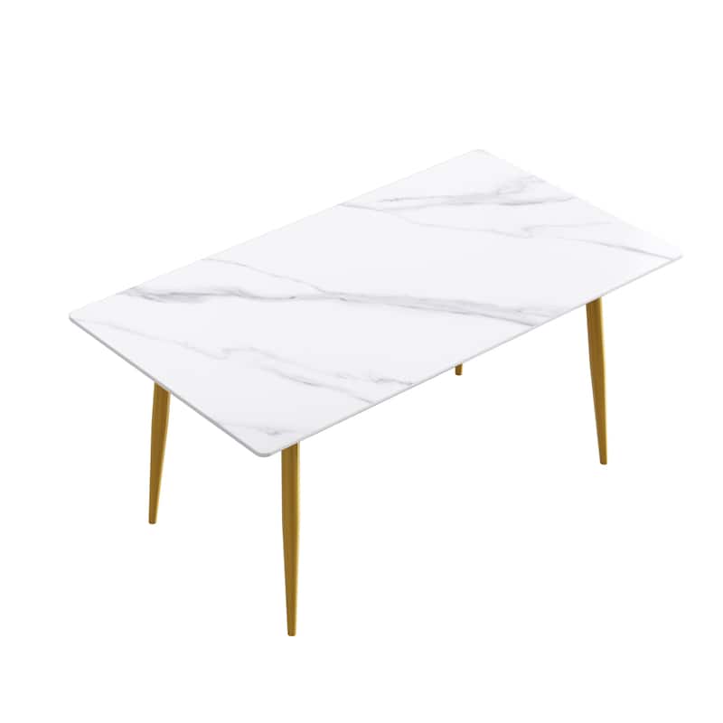 71" Modern Dining Table with Rectangular Marble Tabletop,Carbon Steel Legs