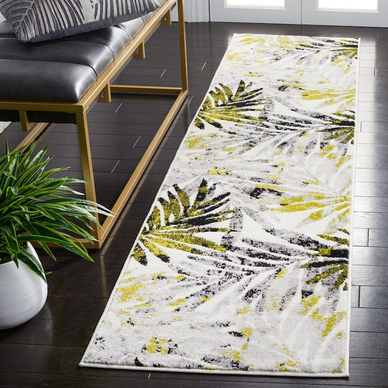 SAFAVIEH Skyler Leanna Distressed Tropical Watercolor Rug - 2' x 8' Runner - Black/Green