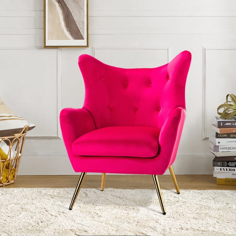 Eusebio Tufted Velvet Accent Chair with Wingback, Arms, and Metal Gold Legs for Living Room or Bedroom by HULALA HOME