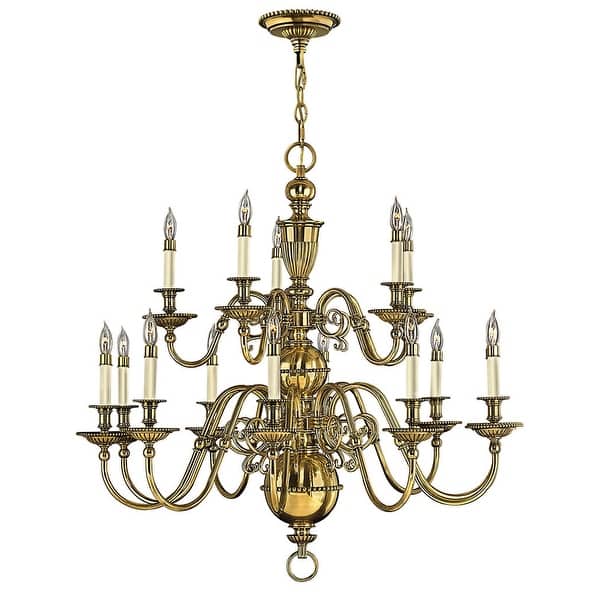 slide 2 of 4, Hinkley Lighting Cambridge 15 Light 2 Tier Candle Style Chandelier Burnished Brass