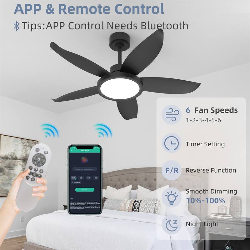 42" High Airflow Plug-in Fan Blades ABS Plastic Fan Blades Ceiling Fan Light