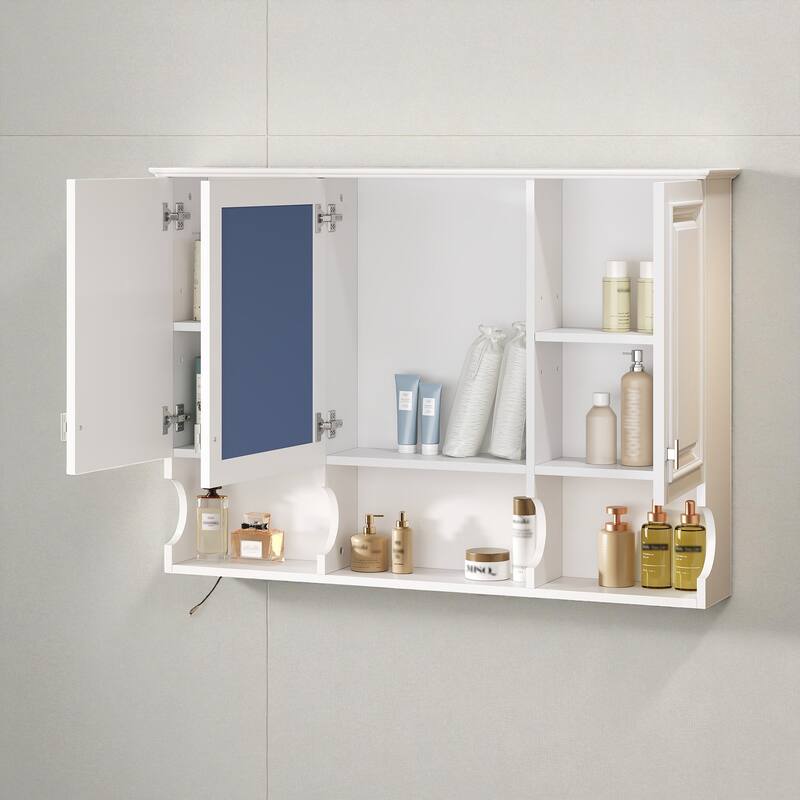 41" Wall Mounted Mirror Medicine Cabinet with Adjustable Shelves, Solid Wood Frame, Bathroom Storage Over Toilet