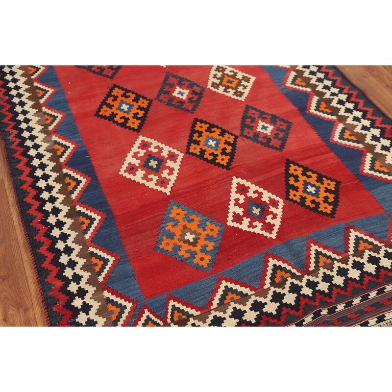 Vegetable Dye Kilim Qashqai Persian Vintage Rug Flatweave Wool Carpet - 4'6"x 9'7"