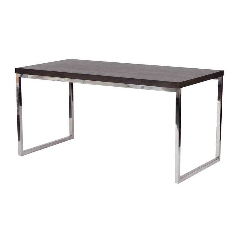 Rami 59 Inch Office Desk, Rectangular Top, Espresso Brown Wood, Steel