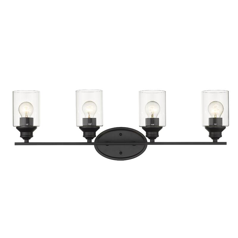 4-Light Matte Black Wall Vanity Light with Clear Glass Shades and E26 Base Dimmable Fixture for Bathroom