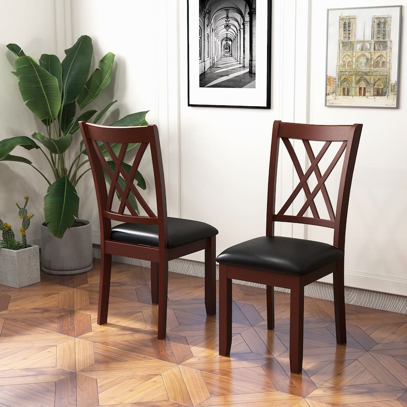 Set of 2 Dining Chair with Backrest and Padded Seat-Brown - 18" x 22" x 39" (L x W x H)