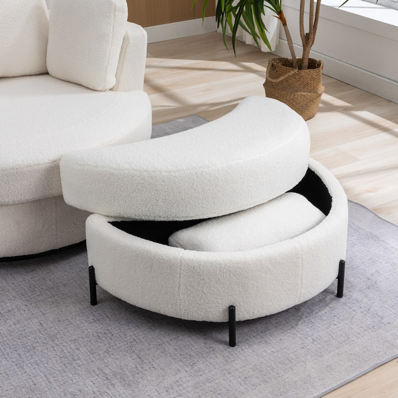 42.3"W Upholstered Swivel Accent Chair with 4 Pillows and Half-Moon Storage Ottoman