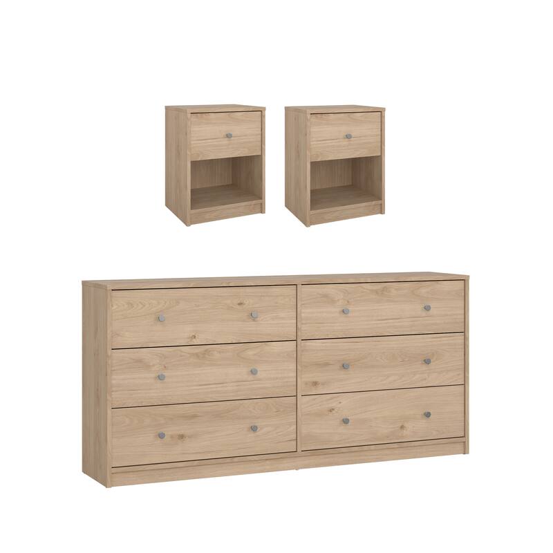 Porch & Den Zoe 3-Piece Bedroom Set - 6 Drawer Double Dresser And Nightstand Set Of 2