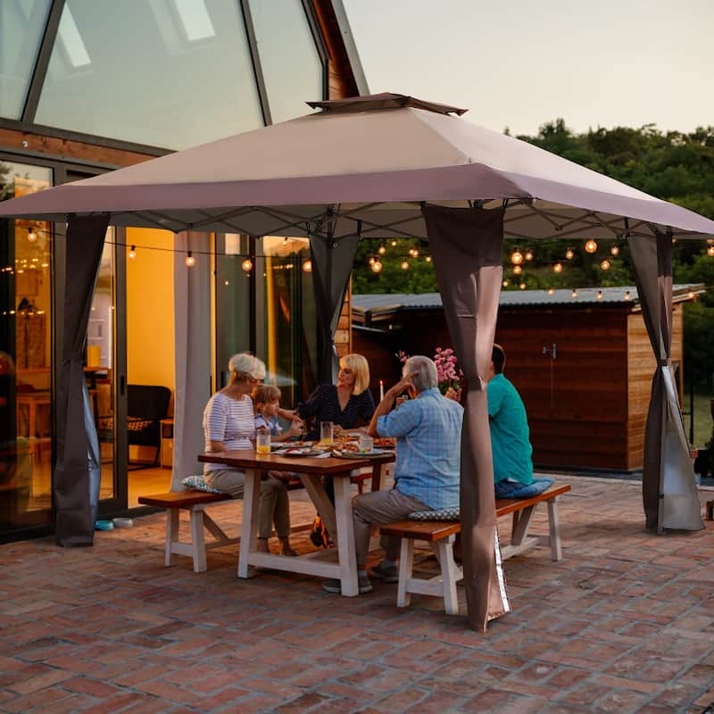 13' x 13' Outdoor Canopy Patio Gazebo Reinforced garden Pop-up Canopy Tentwith Elegant Corner Curtain - 13x13ft