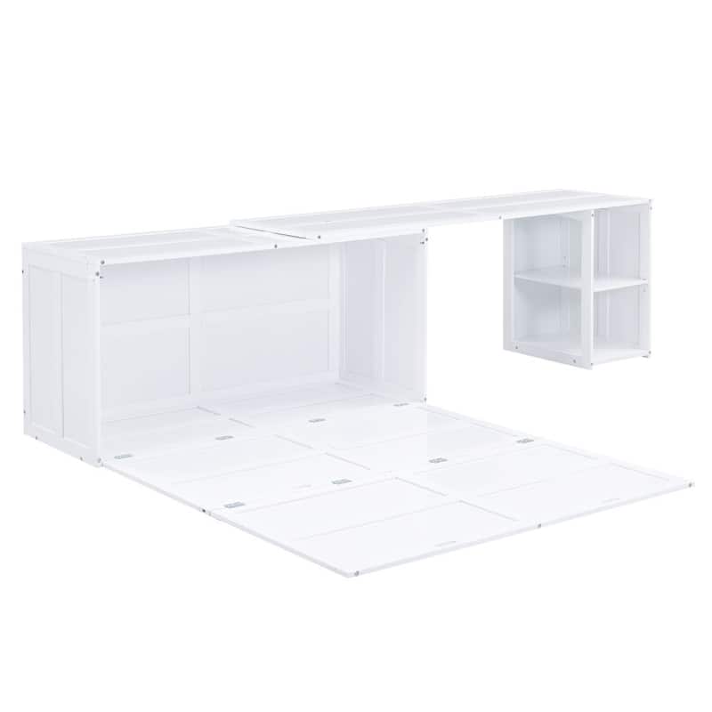 Queen Size Murphy Bed with Rotable Desk, Gray