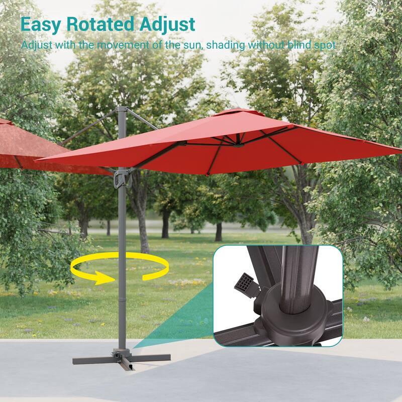 BONOSUKI 10x8FT Cantilever Patio Umbrella, Ultimate Outdoor Comfort with 360° Rotation and Canopy Angle Adjustment