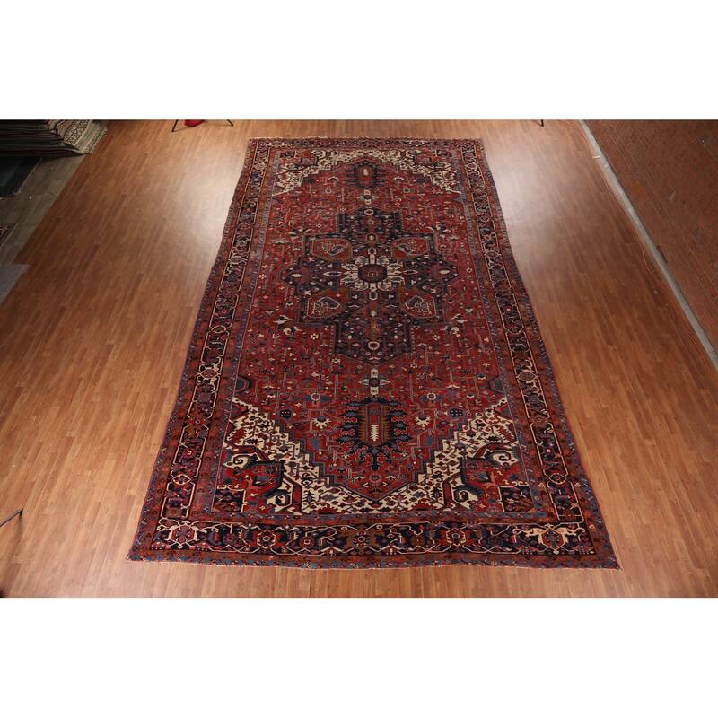 Vegetable Dye Heriz Serapi Persian Large Antique Wool Carpet - 11'1"x 19'5"