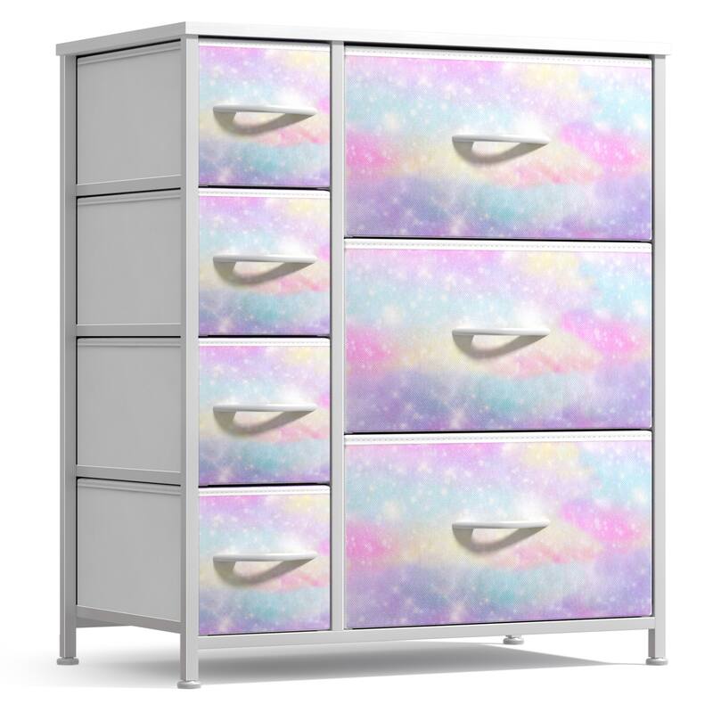 Dresser w/ 7 Drawers, Furniture Storage & Chest Tower for Bedroom - Rainbow Sparkle