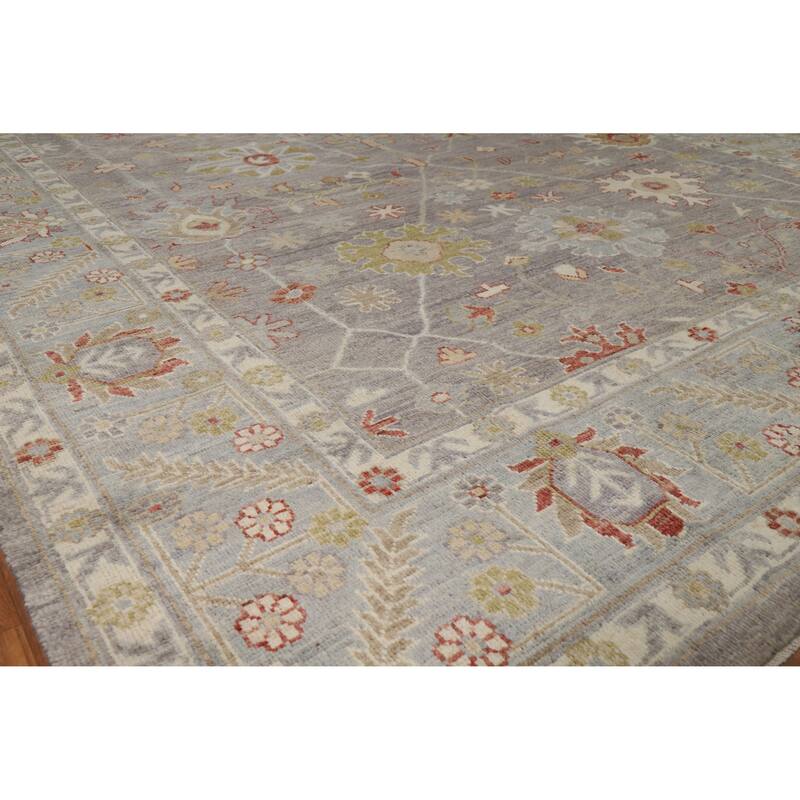 Hand Knotted Oriental 100% Wool Carpet Transitional All-Over Greys & Charcoal Oushak Area Rug - 9' 10'' X 7' 11''
