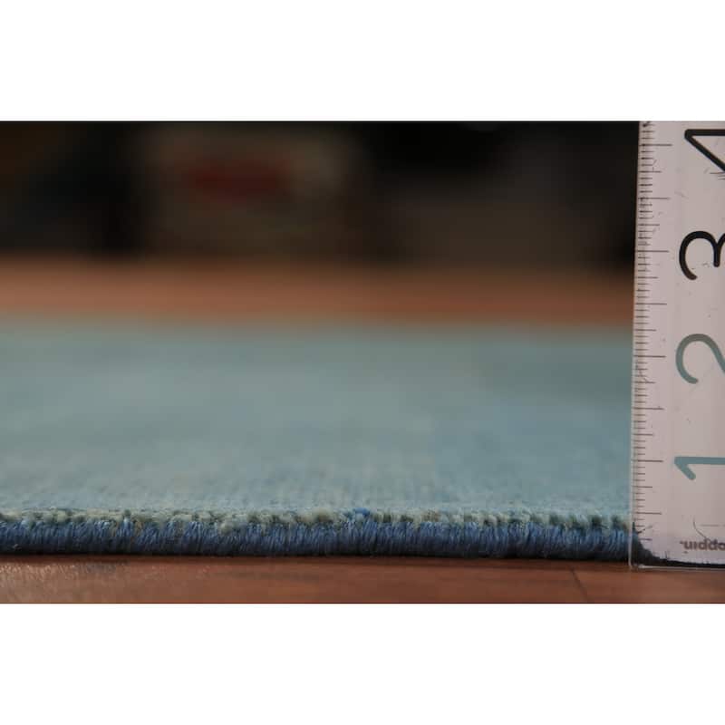 Blue Gabbeh Modern Rug Handmade Solid Wool Carpet - 3'4" x 4'11"