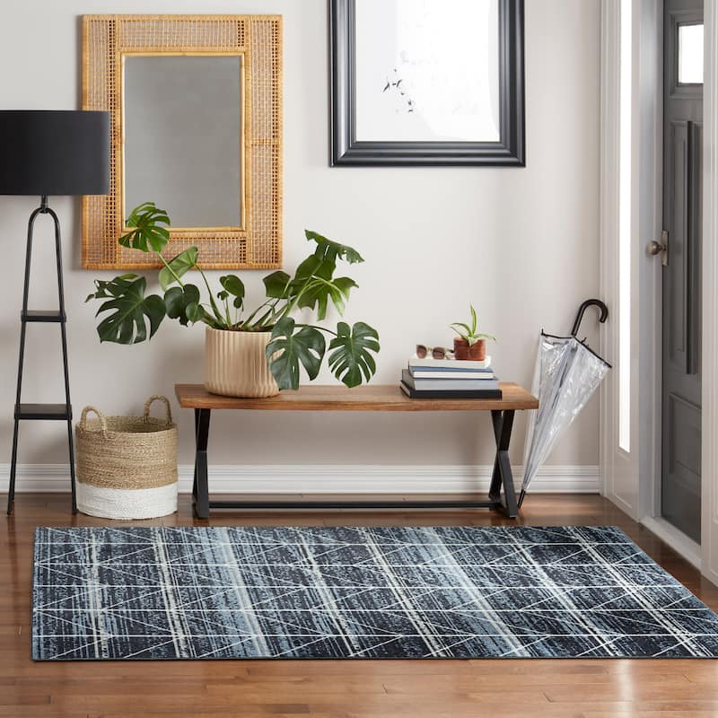 Everwash Treasure Arrow Modern Geometric Machine Washable Area Rug, Navy Blue/Grey
