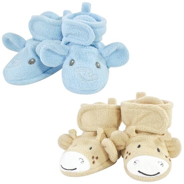 slide 1 of 1, Hudson Baby Cozy Fleece Booties, Elephant Giraffe, 2 Toddler - Elephant Giraffe Elephant Giraffe - 2