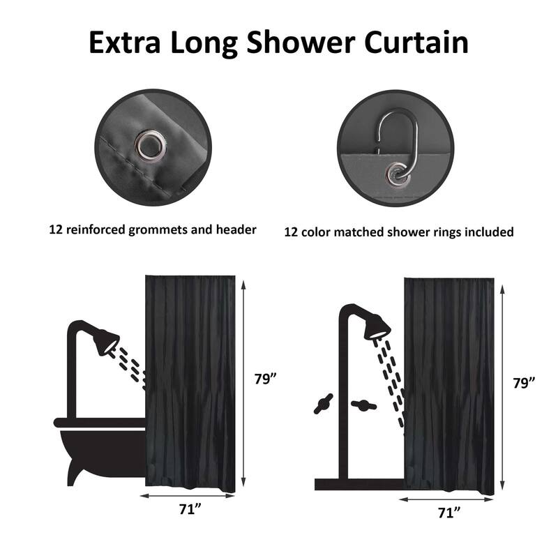 Extra Long Shower Curtain Polyester 12 Rings 79"L x 71"W