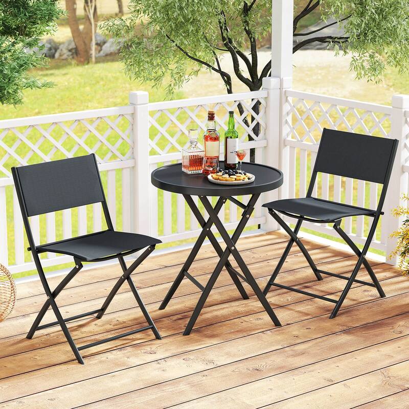 Costway 3 PCS Folding Patio Bistro Set with Tempered Glass Coffee - See Details