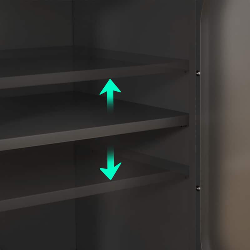 Modern Farmhouse Black Sideboard Buffet with USB Port, Black Storage Bar Cabinet with LED Light