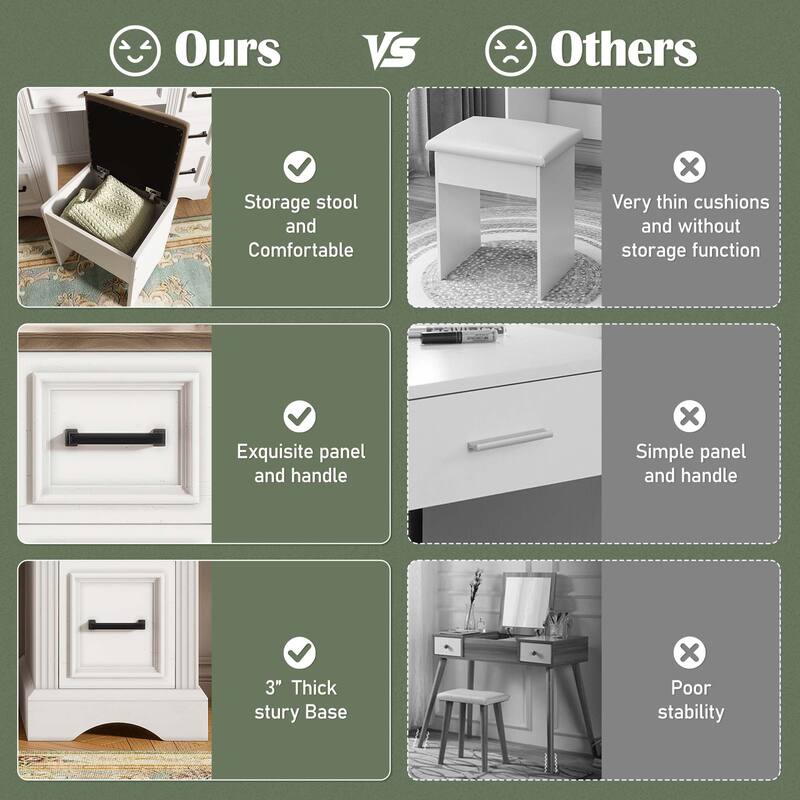 47.2" Farmhouse Makeup Vanity Desk with Sliding Mirror & LED Lights, 9-Drawer Dressing Table with Stool