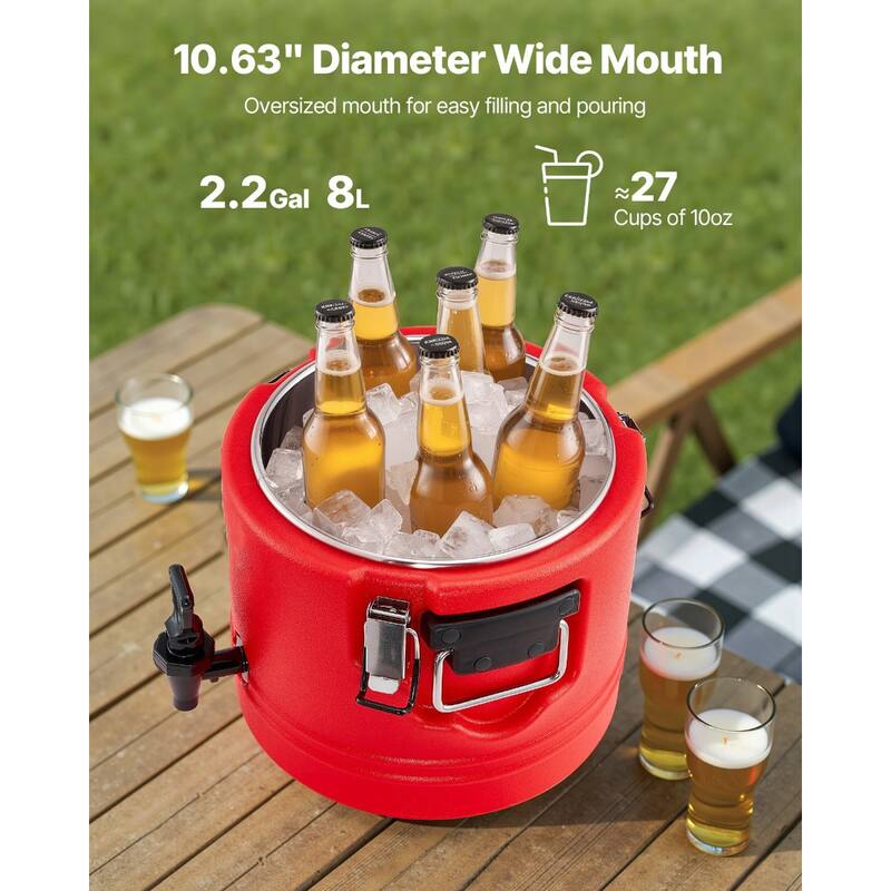 8L Hot and Cold Drink Dispenser with Leak-Proof Spigot Thermal Beverage Server for Catering - 11.61 x 11.61 x 10.83 inch