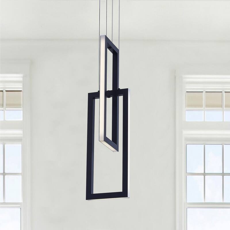 Modern 2-Light Geometric Linear Rectangle LED Pendant