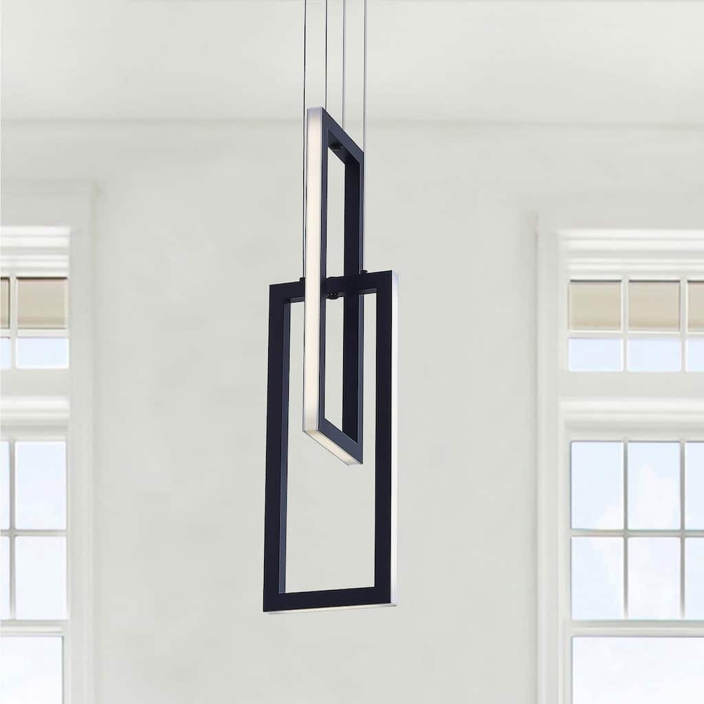 Modern 2-Light Geometric Linear Rectangle LED Pendant
