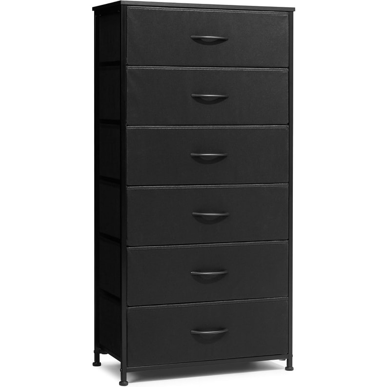 6-Drawer Tall Chest Dresser for Bedroom, Living Room, Entryway, Black Storage Organizer Unit