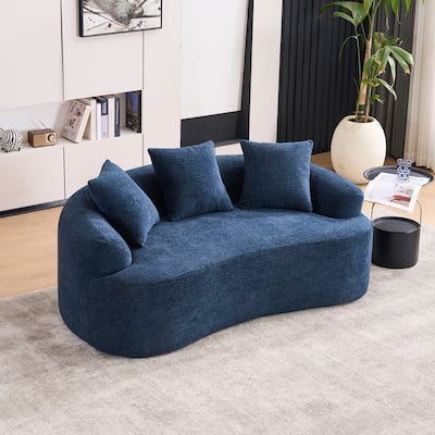 Curved Loveseat Blue Full Compression Sponge Sofa, 30D Chenille No-Assembly Compact Sofa for Small Spaces