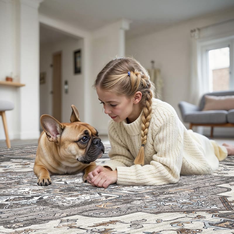 Mcow Retro Floral Medallion Low Pile Lightweight Non Slip Area Rug